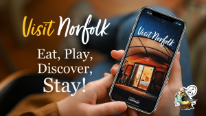 Visit Norfolk app image with text: Eat, Play, Discover, Stay!